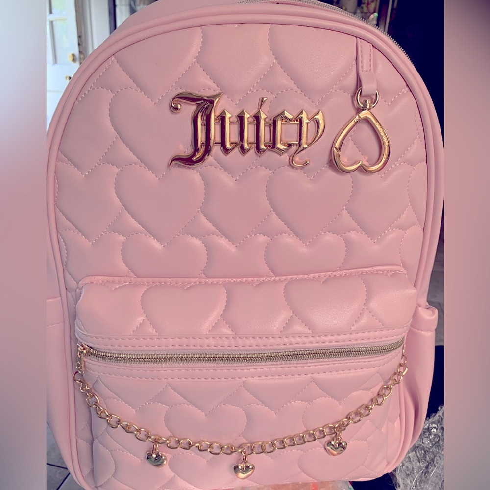 New Juicy Couture Heart-Patterned Pink Backpack full size